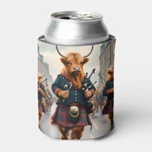 Porta-lata Highland Harmony: Bagpipe Highland Cow Banda