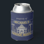 Porta-lata Homem Caverna Garagem Mahal Funny para Homens | Pe<br><div class="desc">Esta lata engraçada e personalizada é perfeita para a sua caverna. Ele diz, "propriedade de [Seu Nome] Garage Mahal" e mostra um esboço do Taj Mahal com martelos, chaves de fenda e um pequeno carro que parece estar estacionado no meio. Adicione facilmente o seu nome. As cores são azul, cinza...</div>