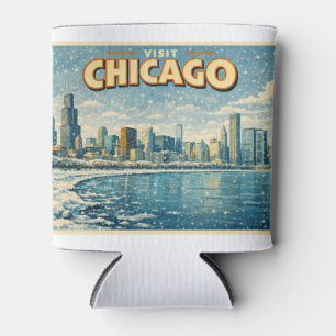 Porta-lata Horizonte de Chicago e Lago Michigan no inverno 