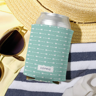 Porta-lata Hortelã & setas brancas personalizadas