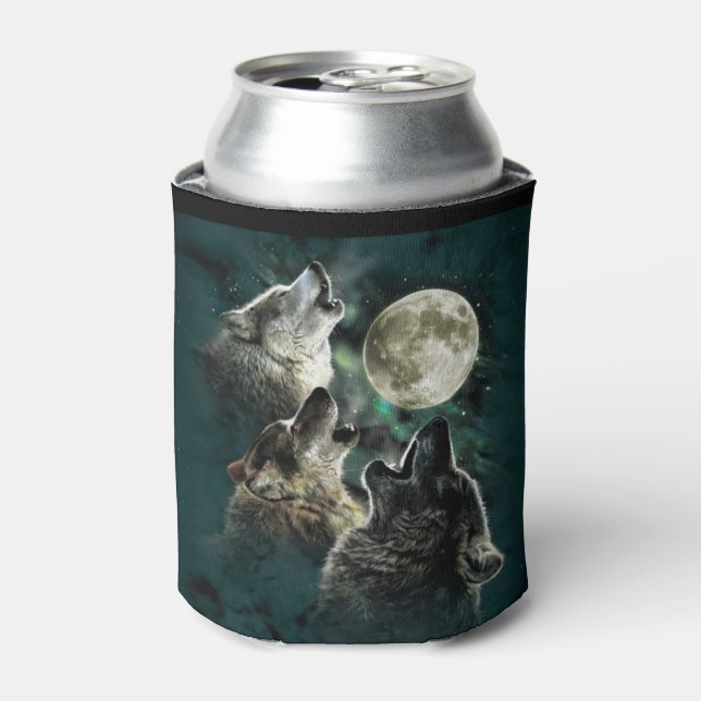 Porta-lata Howling Wolves Full Moon Starry Sky Can Cooler (Can Front)