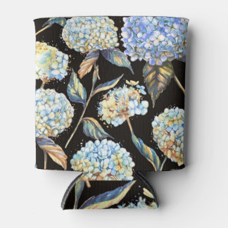 Porta-lata Hydrangea Watercolor Azul: Padrão Escuro Sem Costu