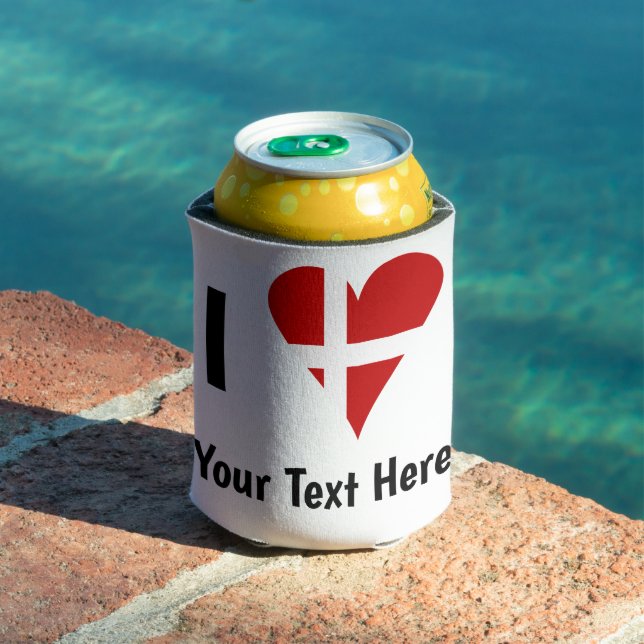 Porta-lata I (Funky Heart Shaped Danish Flag) Your Text (Piscina in situ)
