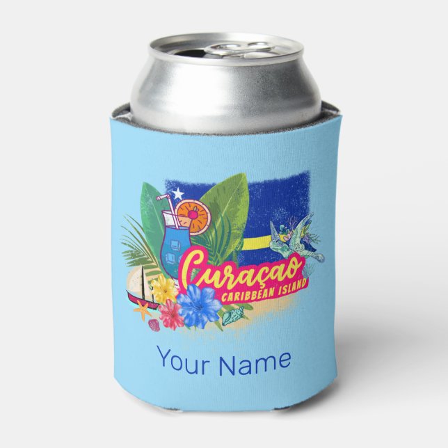 Porta-lata Ilha de caribe Retro Curacao com vinheta de tartar (Can Front)