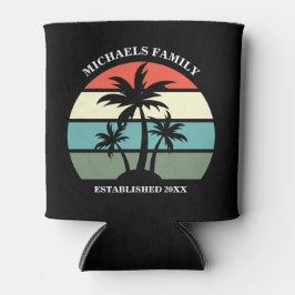 Porta-lata Ilha Tropical Palm Tree Sunset Beach Luau Black