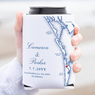Porta-lata Ilhas Gasparilla FL Mapa Marinho Casamento Azul Fa