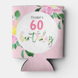 Porta-lata Ilustração Exótica de Aquarela Floral Cor-de-Rosa-