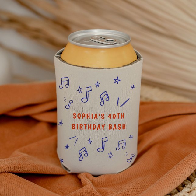 Porta-lata Ilustrações Caprichosas Desenhadas à Mão para 40º  (Whimsical Hand-Drawn Illustrations 40th Birthday Can Cooler)