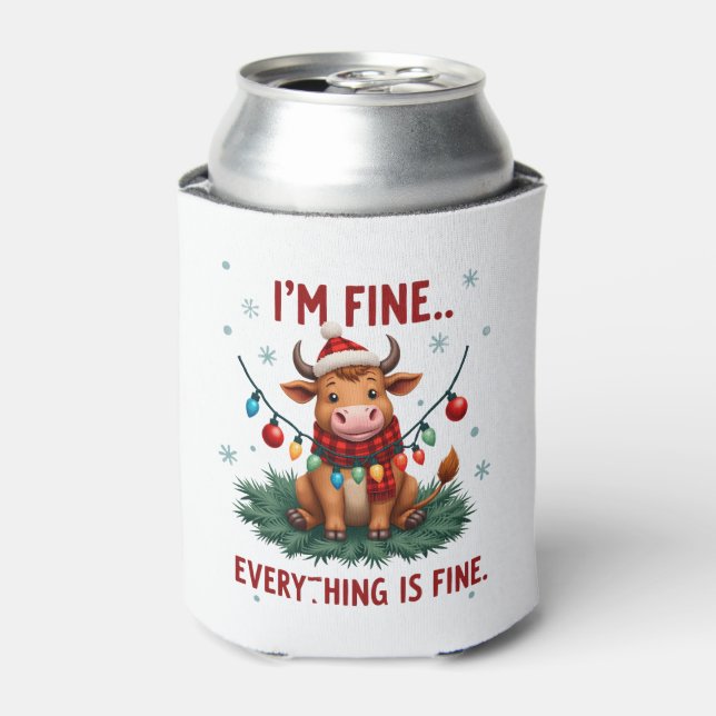 Porta-lata I'm Fine Everything is Fine Christmas Highland Cow (Can Front)