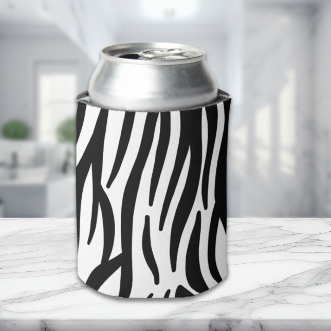Porta-lata impressão branca-branca-branca-na moda-branca-cinz (girly chic stylish black white zebra print can cooler)