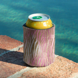 Porta-lata Impressão de animal zebra dourada glamour rosa