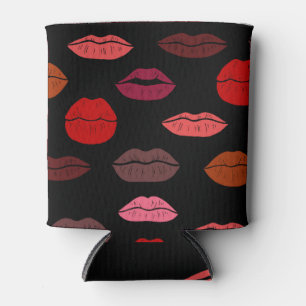Porta-lata Impressão de lábios, beijos rosas vermelhos.