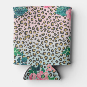 Porta-lata Impressão de Leopard com Brilho Rosa Ombre