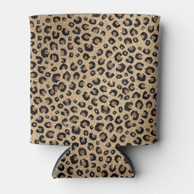 Porta-lata Impressão de Leopardo Negro brilhante Dourado Eleg (Frente)