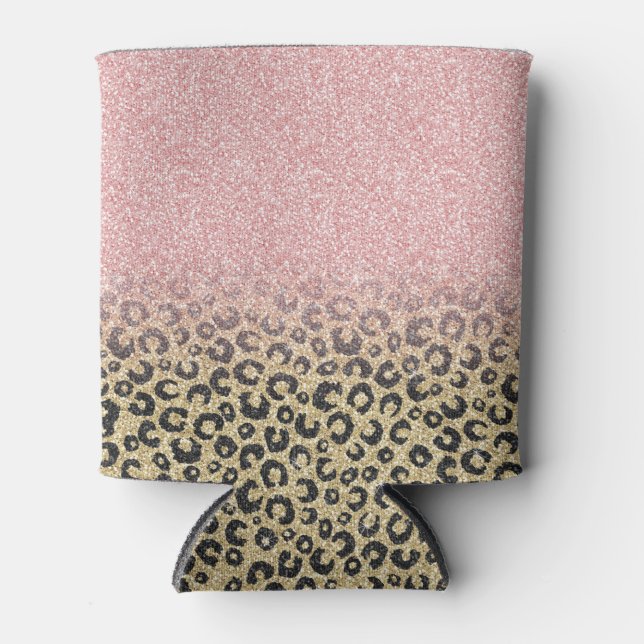 Porta-lata Impressão de Leopardo Preto Glitter Dourado Elegan (Frente)