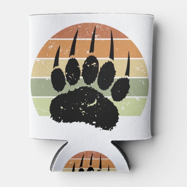 Porta-lata Impressão de Pata de Urso Preto Angustiado Retro P (Frente)