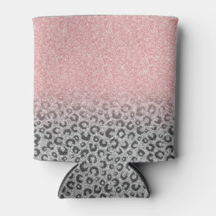 Porta-lata Impressão do Leopard Glitter e Rosa Dourado Elega