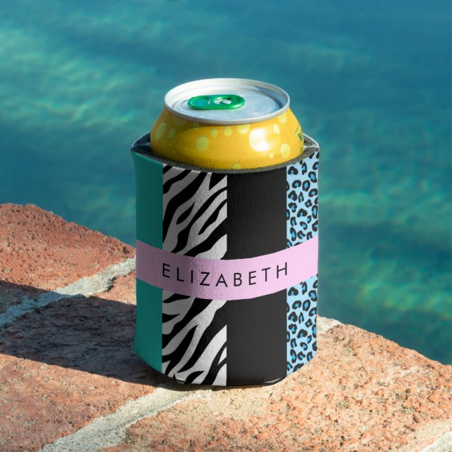 Porta-lata Impressão Leopardo, Impressão Zebra, Azul, Seu Nom (Piscina in situ)