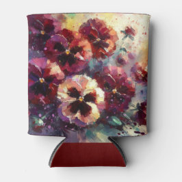 Porta-lata Impressionista Maroon Pansies Floral Pintura