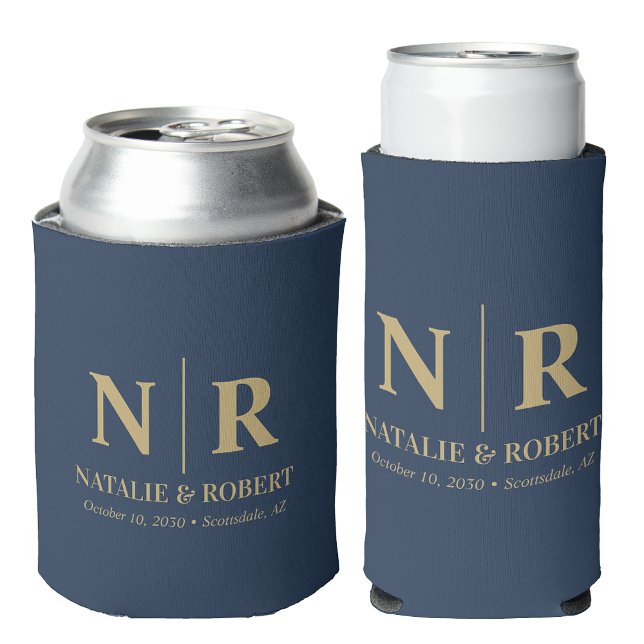 Porta-lata Iniciais de noivo monograma de casamento elegante (Criador carregado)