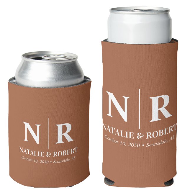 Porta-lata Iniciais de noivo monograma de casamento elegante (Criador carregado)