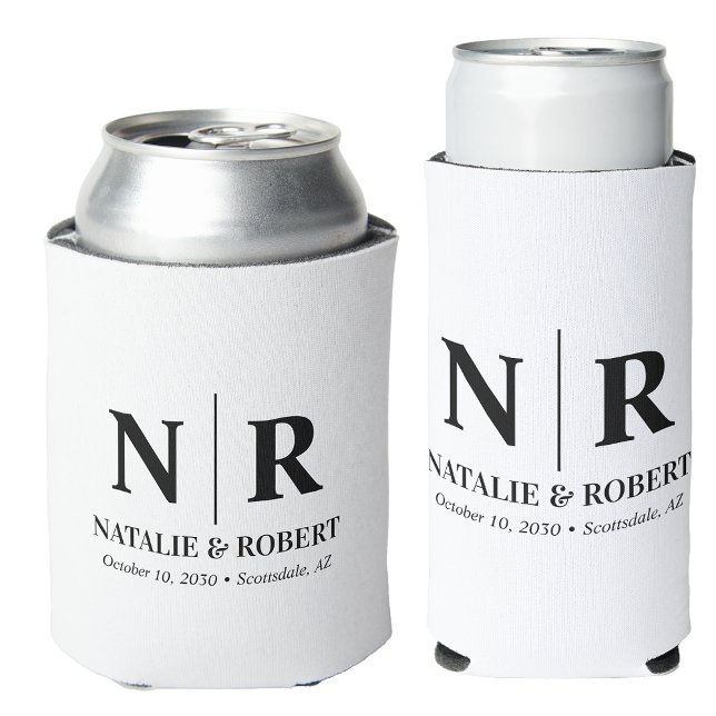 Porta-lata Iniciais de noivo monograma de casamento elegante (Criador carregado)