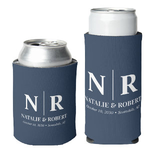 Porta-lata Iniciais de noivo monograma de casamento elegante