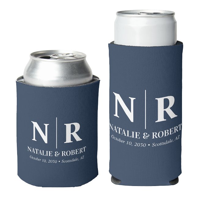 Porta-lata Iniciais de noivo monograma de casamento elegante (Criador carregado)