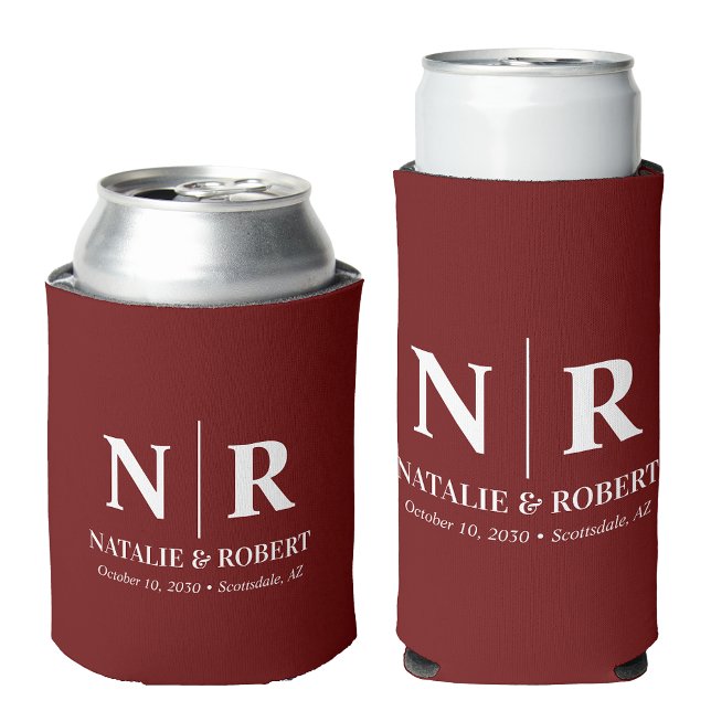 Porta-lata Iniciais de noivo monograma de casamento elegante (Criador carregado)