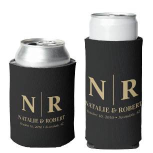 Porta-lata Iniciais de noivo monograma de casamento elegante