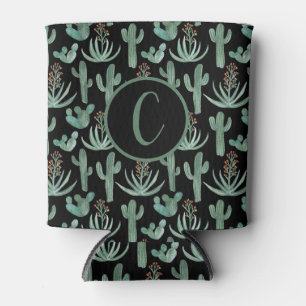 Porta-lata Iniciais PERSONALIZADAS Cactus Watercolor em preto