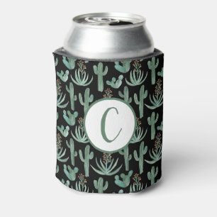 Porta-lata Iniciais PERSONALIZADAS Cactus Watercolor em preto