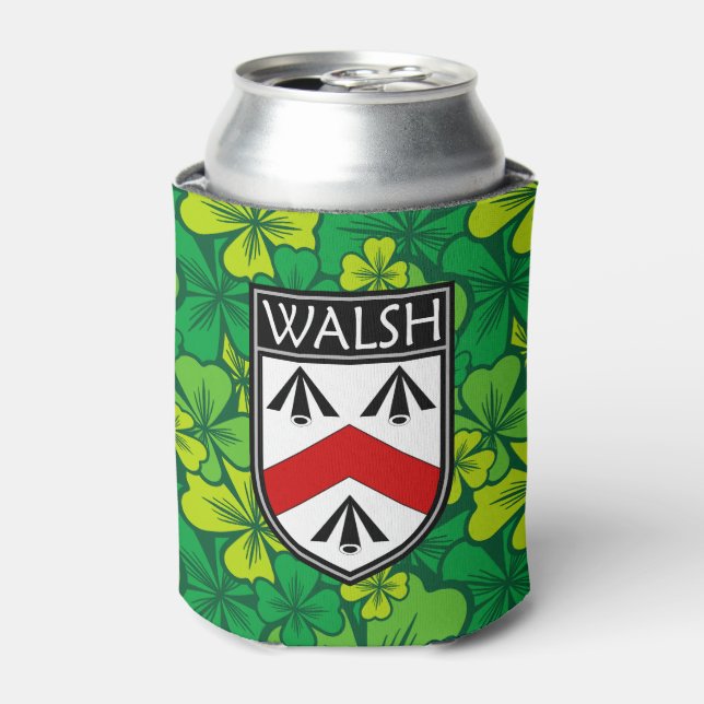 Porta-lata Irlandês - Clan Walsh Crest & Shamrock (Can Front)