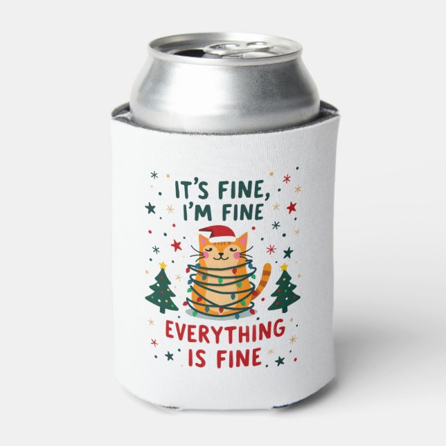 Porta-lata It's Fine I'm Fine Everything Is Fine Xmas Cat Chr (Can Front)