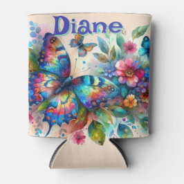 Porta-lata Jardim Floral de Borboleta de Aquarela Personaliza