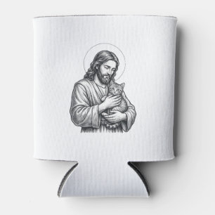 Porta-lata Jesus Antigo Segurando Gato Gravura Gráfico_1