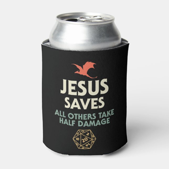 Porta-lata Jesus Salva DM Dragon D20 Dice Gift RPG Role Playi (Can Front)