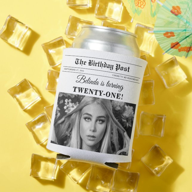 Porta-lata Jornais de aniversário diversão Foto em preto e br (Verão in situ)