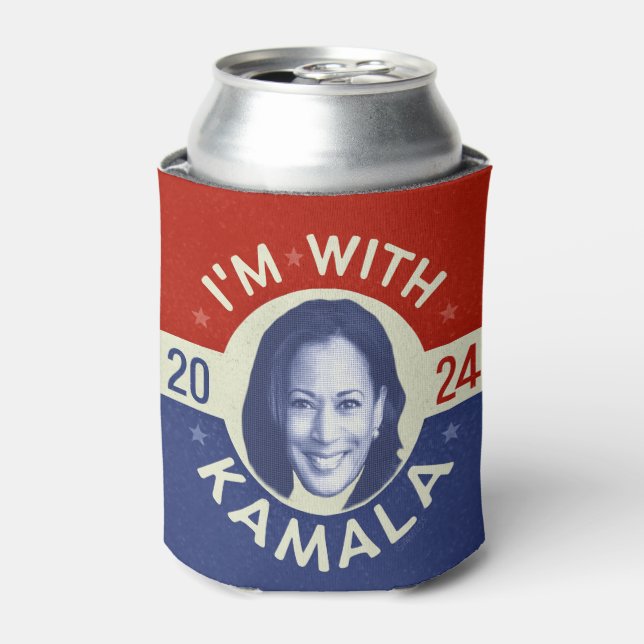 Porta-lata Kamala Harris Presidente 2024 Foto Retro Democrata (Can Front)