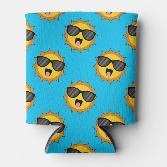 Porta-lata Kawaii Happy Sun com óculos escuros (Frente)