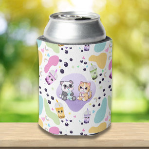 Porta-lata Kawaii Panda & Tiger Bubble Tea Crianças Estampado