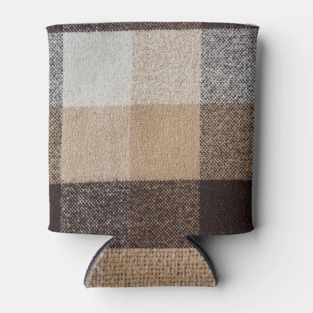 Porta-lata Lã Marrom marcada: Textura de Tartan (Frente)