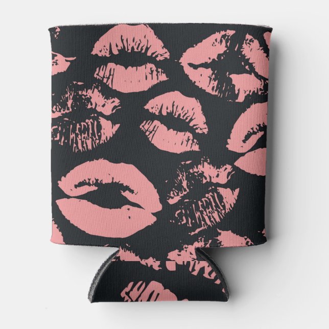 Porta-lata Lábios Rosa: Quirky Vintage Invisível (Frente)