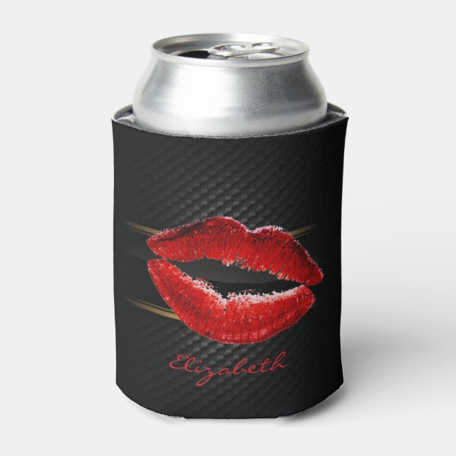 Porta-lata Lábios Vermelhos Glitter Modernos e Elegantes, Per (Can Front)