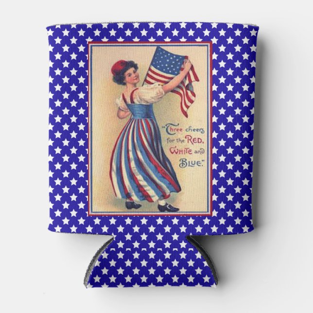 Porta-lata Lady Liberty Bandeira Patriótica Estrelas e Stripe (Frente)