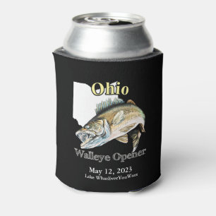 Porta-lata Lago Personalizado/Data Ohio Walleye Opener Dark