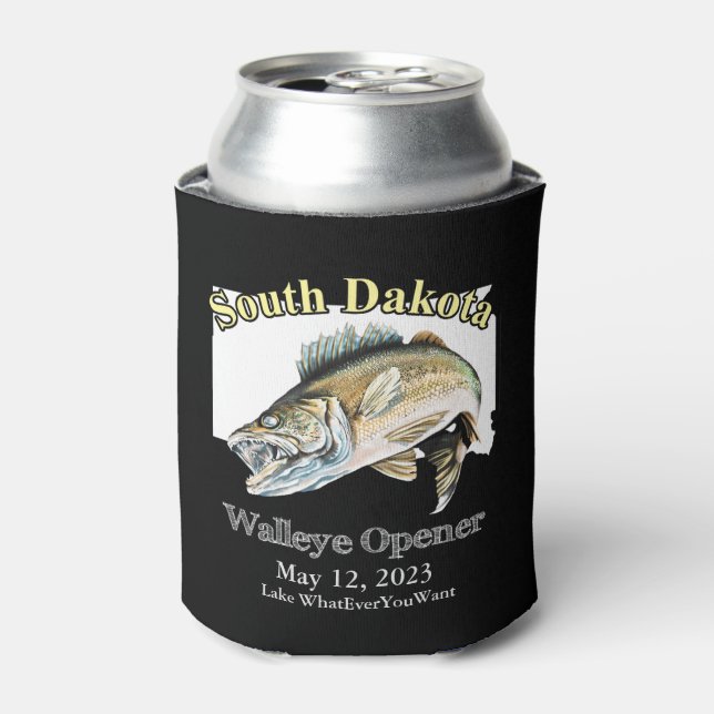 Porta-lata Lago Personalizado e Data Dakota do Sul Walleye Op (Can Front)