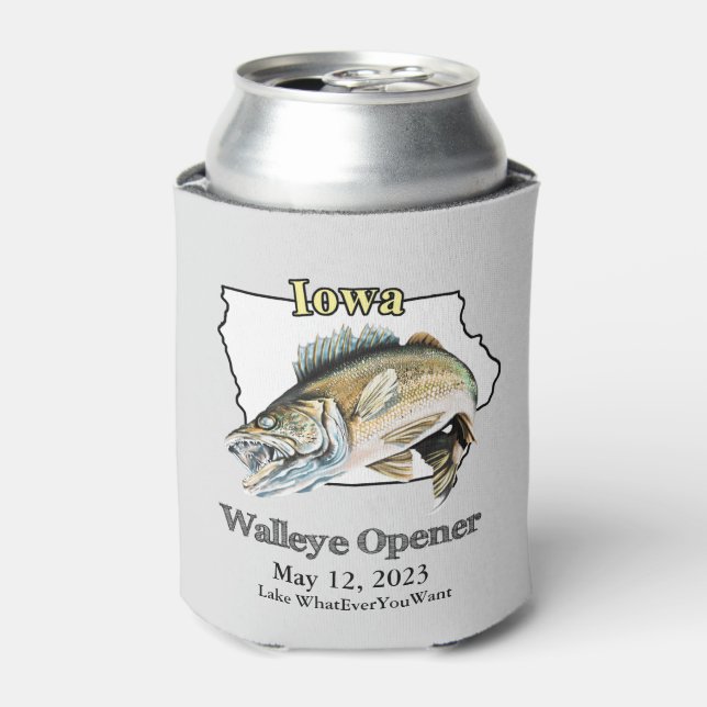 Porta-lata Lago Personalizado e Data Iowa Walleye Opener Ligh (Can Front)