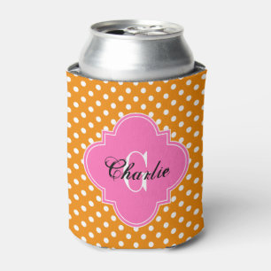 Porta-lata Laranja Pontos Rosa Quat Nome Inicial