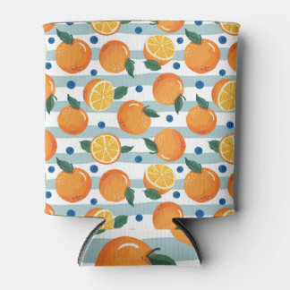Porta-lata Laranjas sobre fundo listrado, padrão de verão.